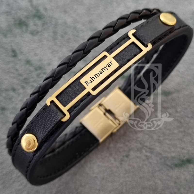 بهمنیار2 دستبند طلا و چرم اسم بهمنیار