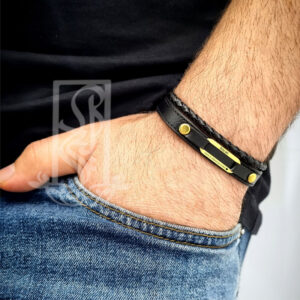 دستبند طلا و چرم اسم رایان