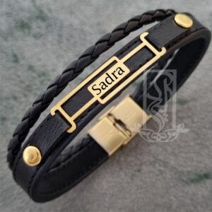 دستبند طلا و چرم اسم صدرا