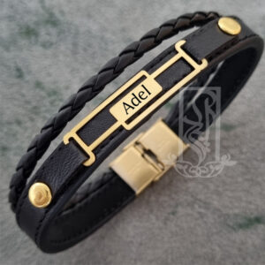دستبند طلا و چرم اسم عادل