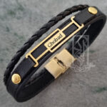دستبند طلا و چرم اسم قباد