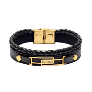 دستبند طلا و چرم اسم هامون